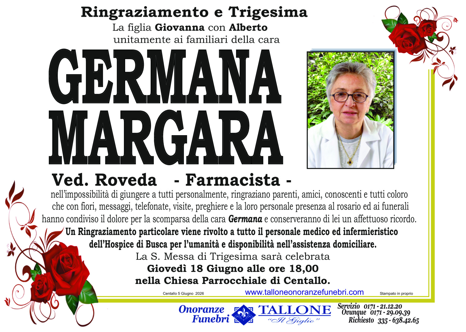 <br />
<b>Warning</b>:  Undefined variable $info in <b>/home/tallone/public_html/ringraziamenti.php</b> on line <b>68</b><br />
Germana Margara
